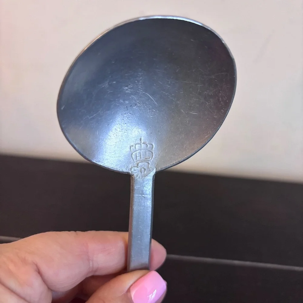 HL Crown‎ Hallmark Pewter Spoon | Vintage 20th Century Hand Forged Square Handle